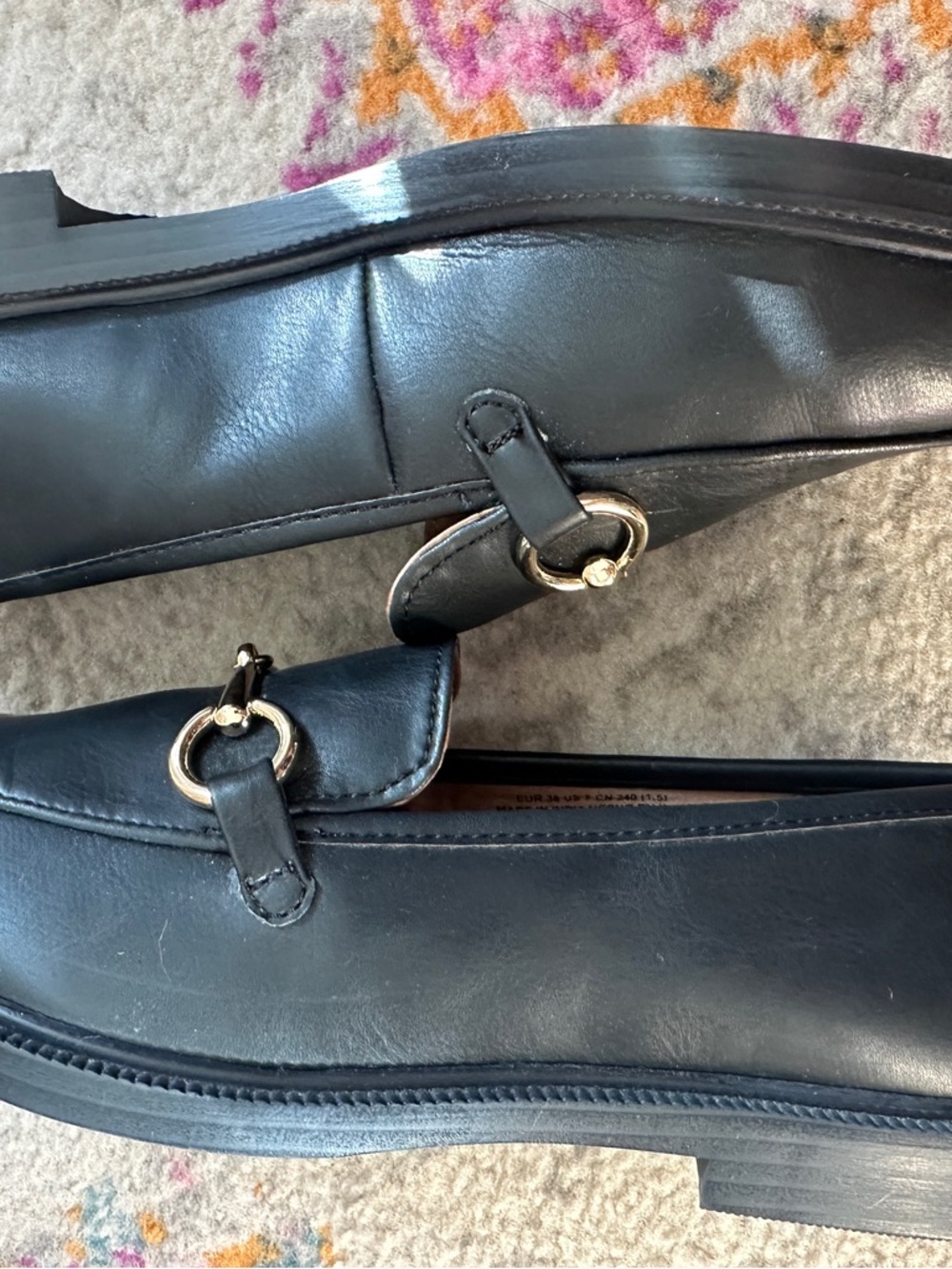 H&M Black Leather Bit Loafers with Gold Accent Women - Picture 5 of 7